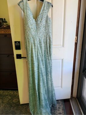 Rina diMontella Mint Green Sequin V-Neck Maxi Gown